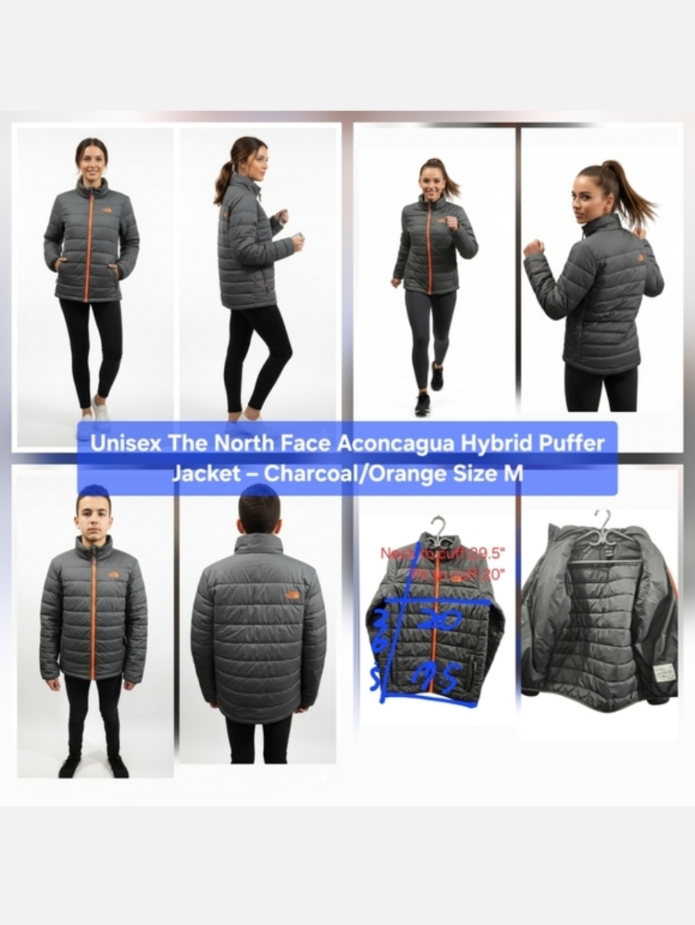 The North Face Aconcagua Hybrid Puffer Jacket Charcoal/OrangeSize Boy's XL